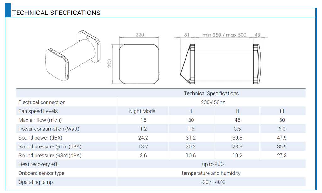 Recuperador de calor BSK ZEPHYR 60 m3 wiffi