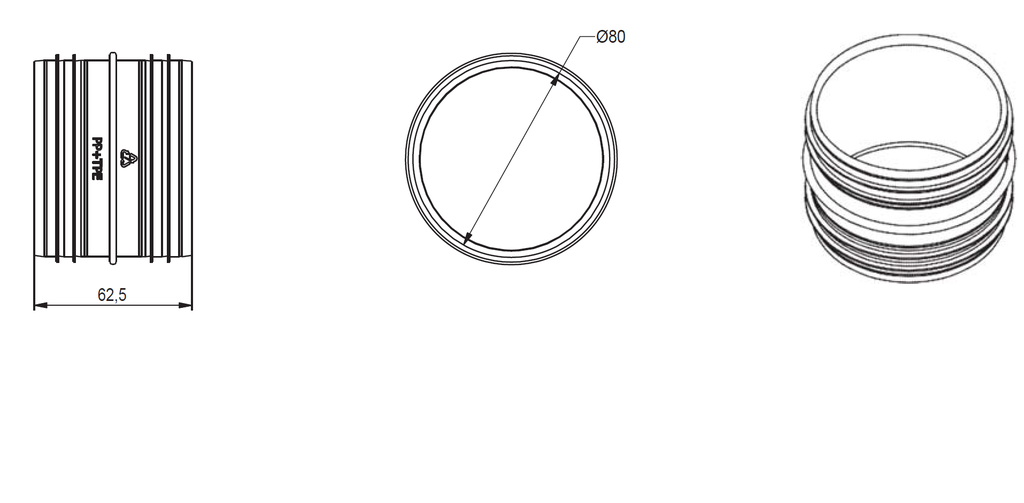 Conn. pce with rubbers Ø80