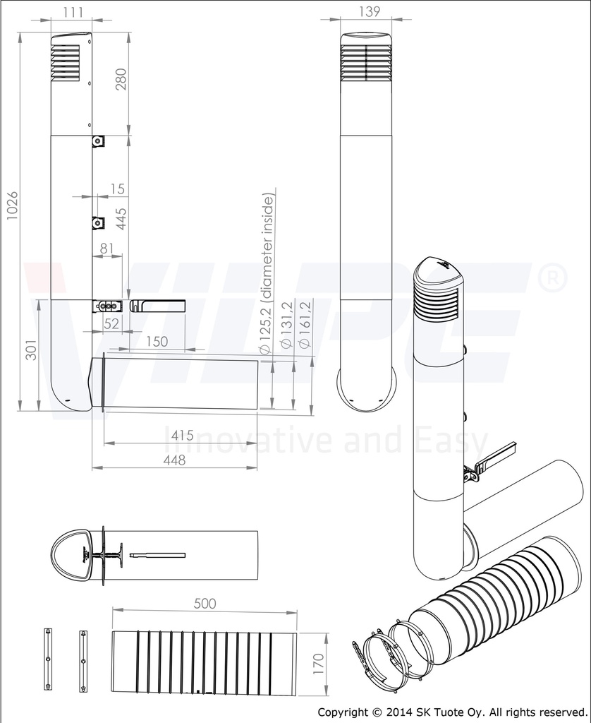 ROSS VENTILATION POLE 125/135 LIGHT GREY