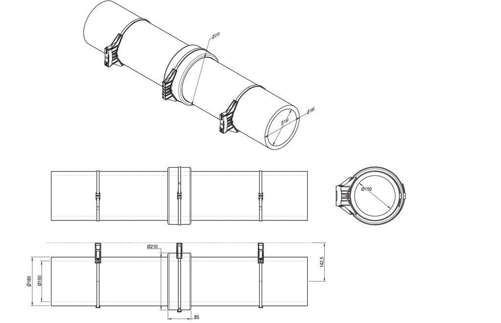 Tube insul. EPP interior ø150/ext ø180, 1m