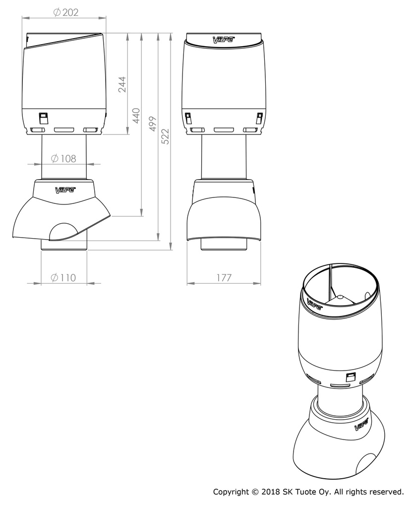 110P/300 FLOW Tubo Ventilación + Sombrerete gris