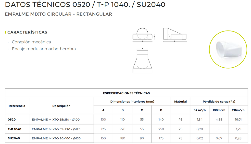 EMPALME MIXTO 180x90 - Ø150 mm