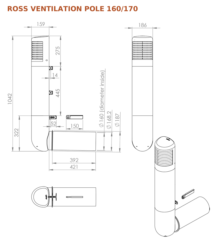 Ventilación Forjado sanitario Poste ROSS 160/170 Beig